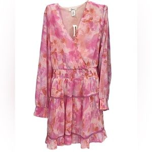 Dress - Jopna Women's Pink Watercolor Long Sleeve Faux Wrap Dress XL - NEW BOX21